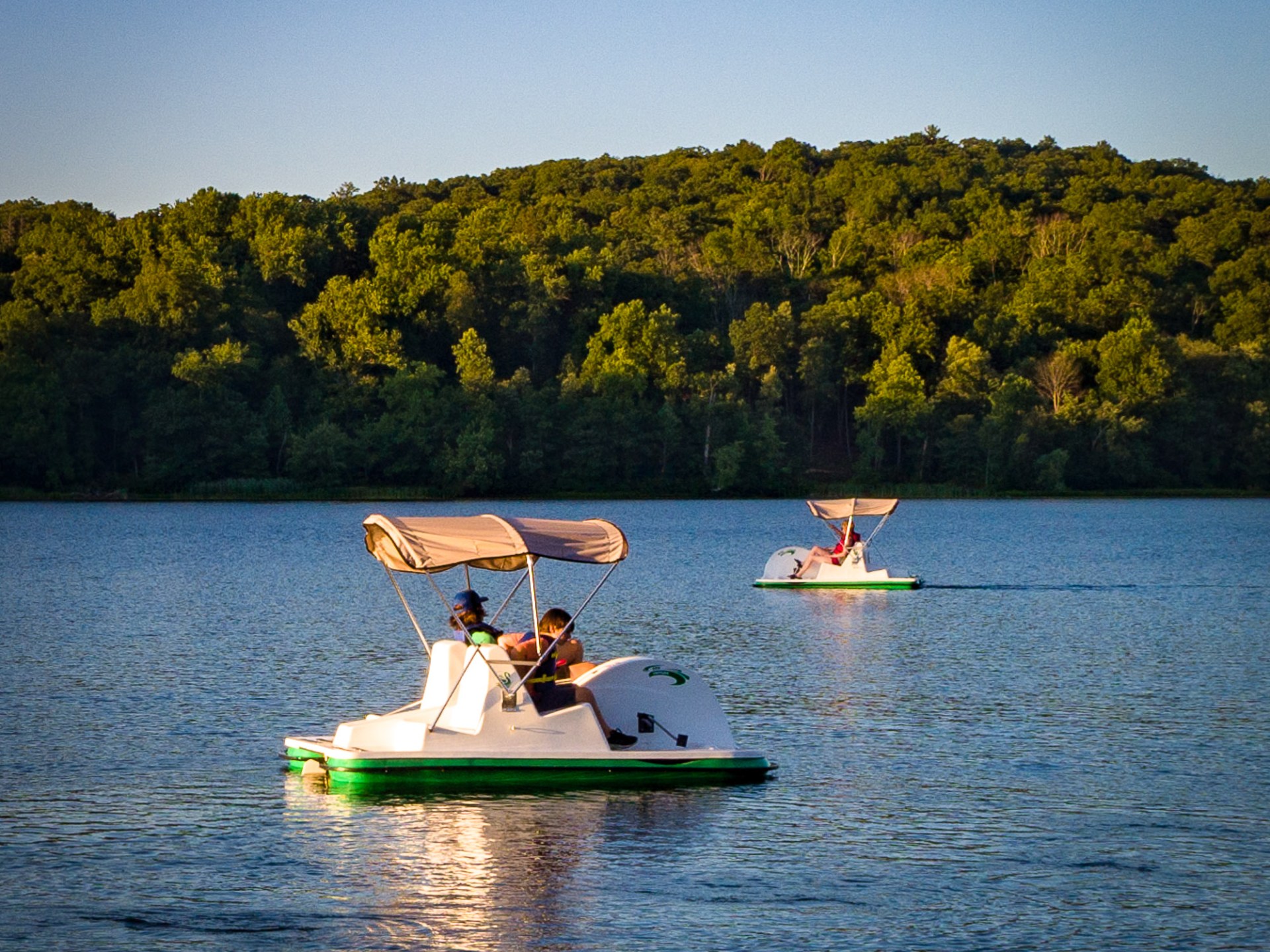 two pedal boats on Shepherd Lake